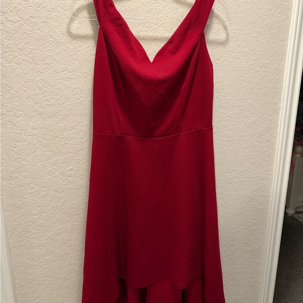 Classic Red Women's High Low Sleeveless V-Neck Dress